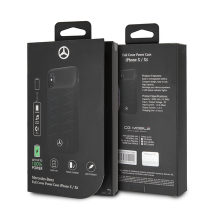 Case/Funda Power Bank Mercedes Benz Color Negro iPhone X y iPhone Xs + Case de Cristal GRATIS